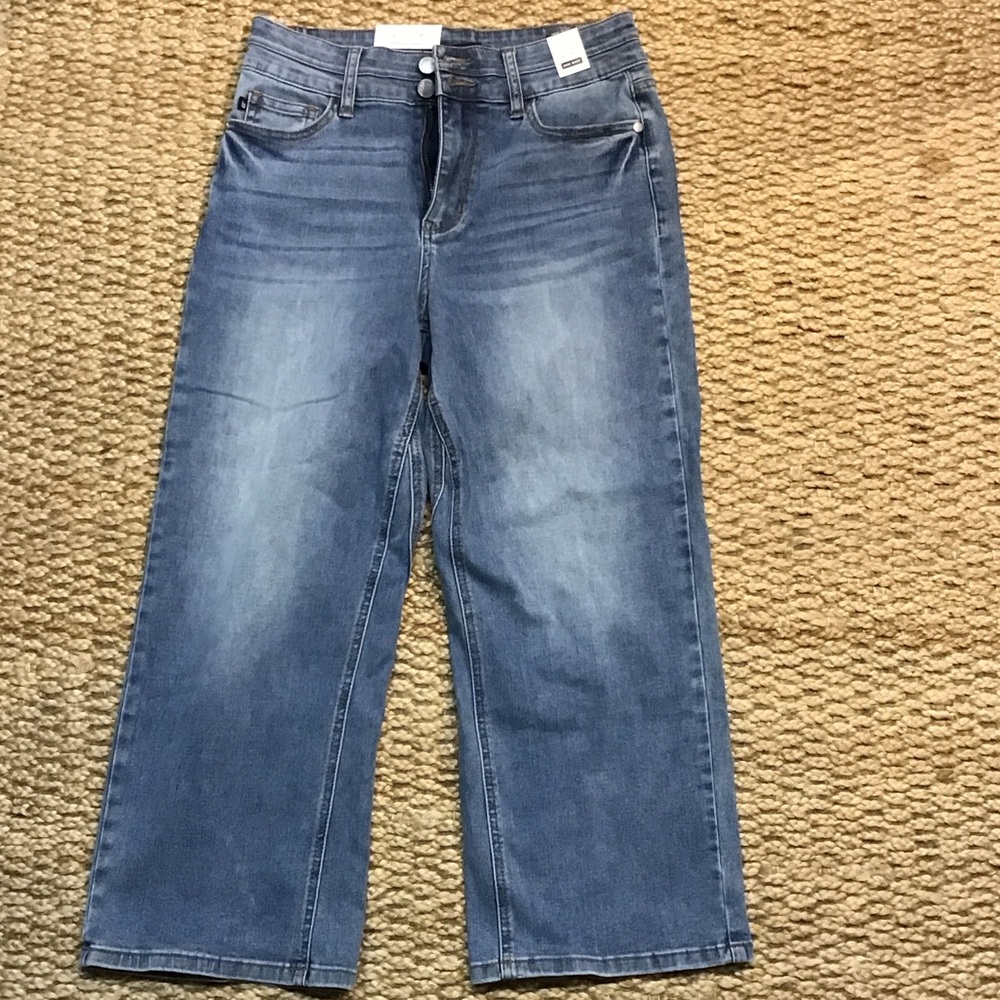 Judy Blue  Double Button Cropped Wide Leg Jeans Size 7/28